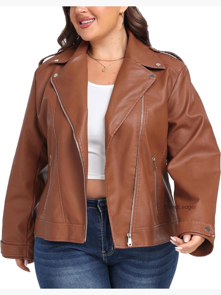 Women's Plus Size Faux Leather Moto Jacket Lapel Collar Short Coat